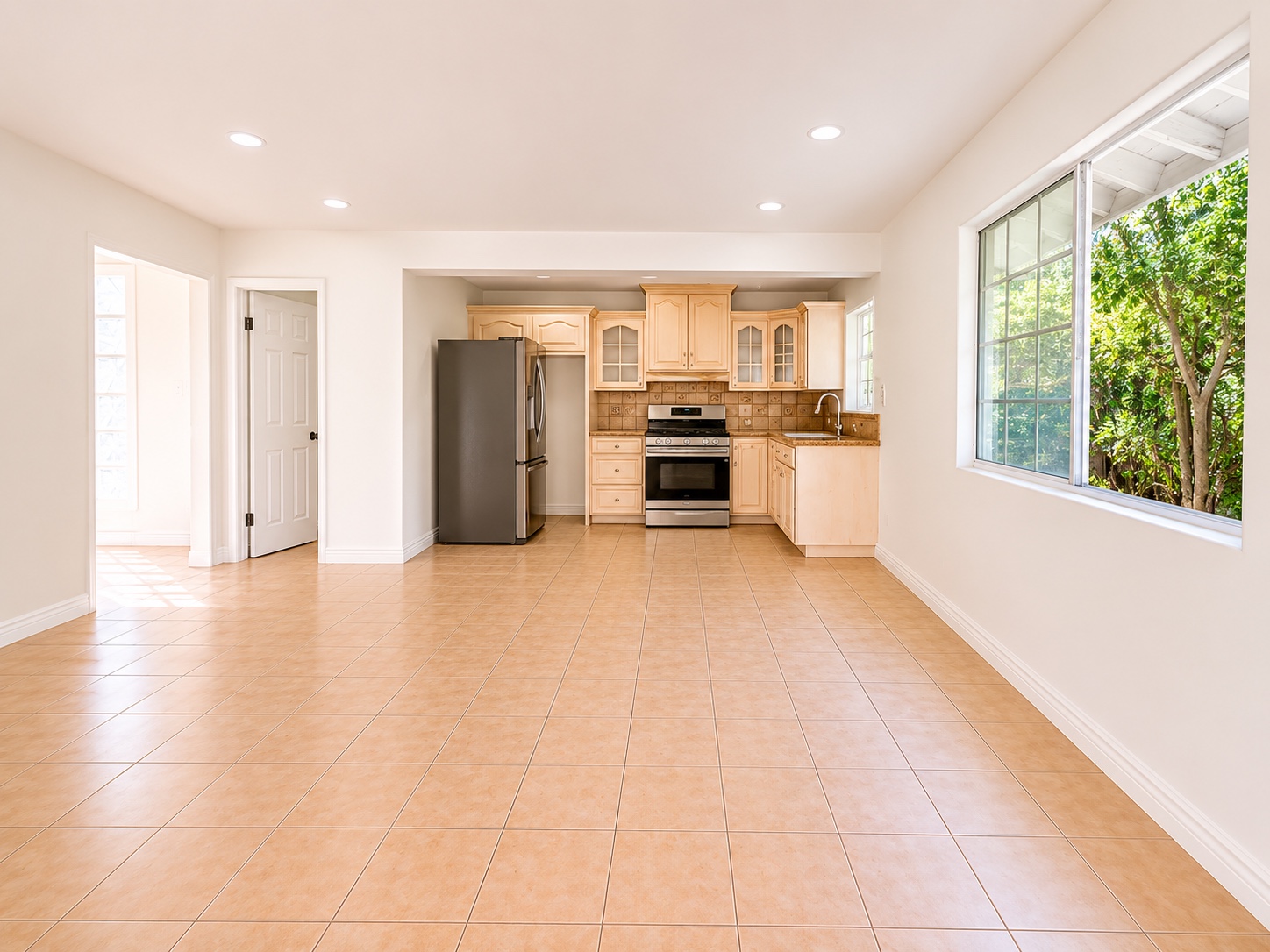 Bright open-plan kitchen after improvement
